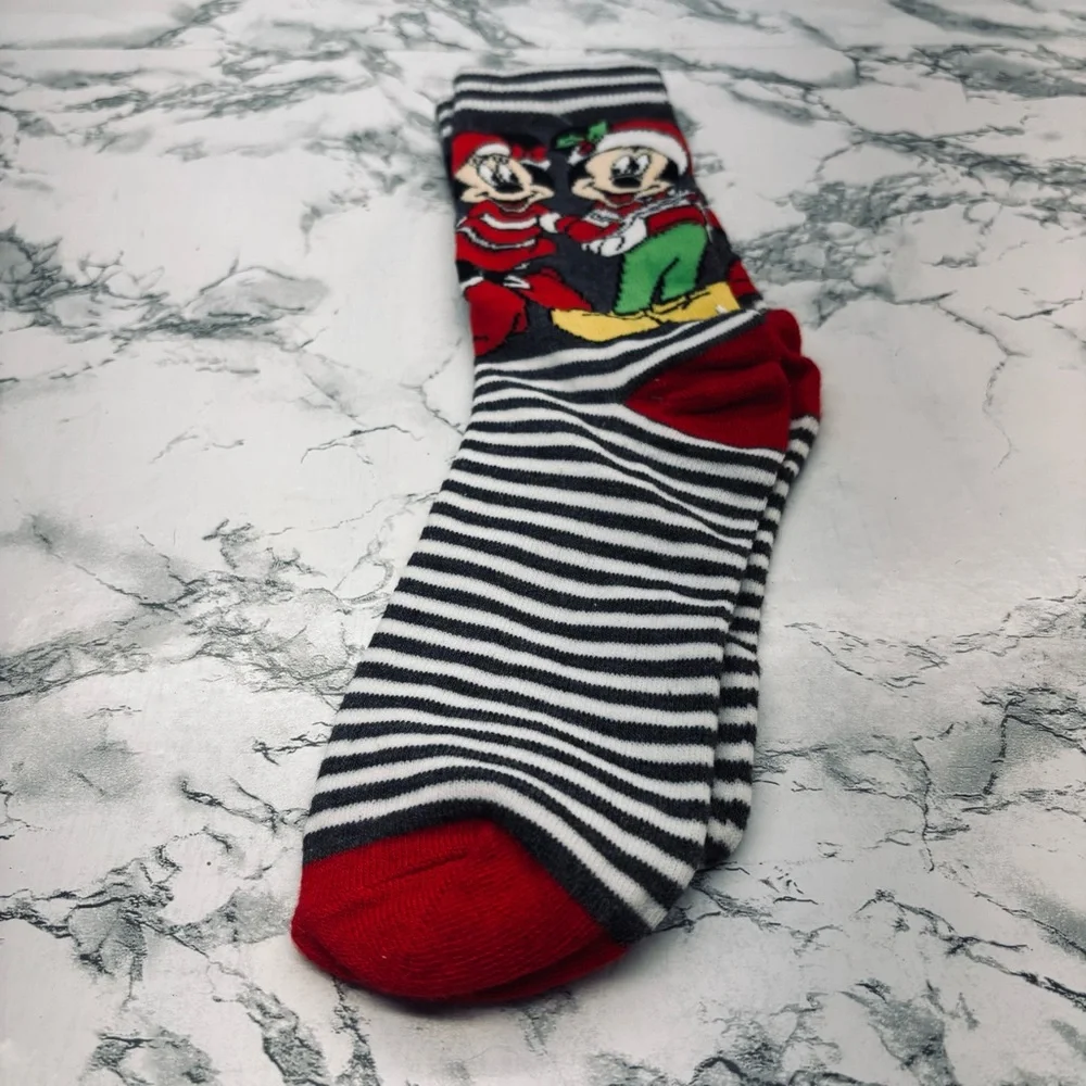 Disney Black and White Striped Socks with Red Toes
